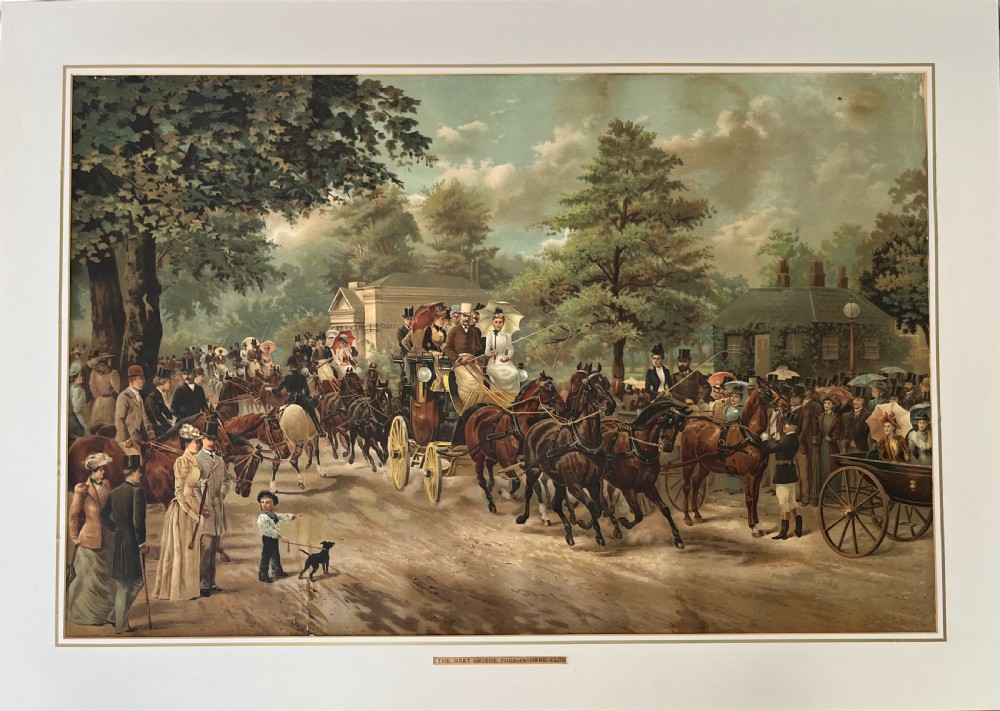 framed colour lithograph the meet of the fourinhand club 1885