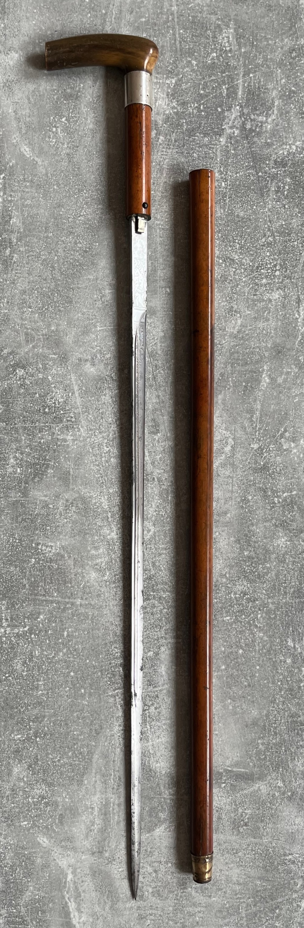 malacca sword stick silver collar toledo blade