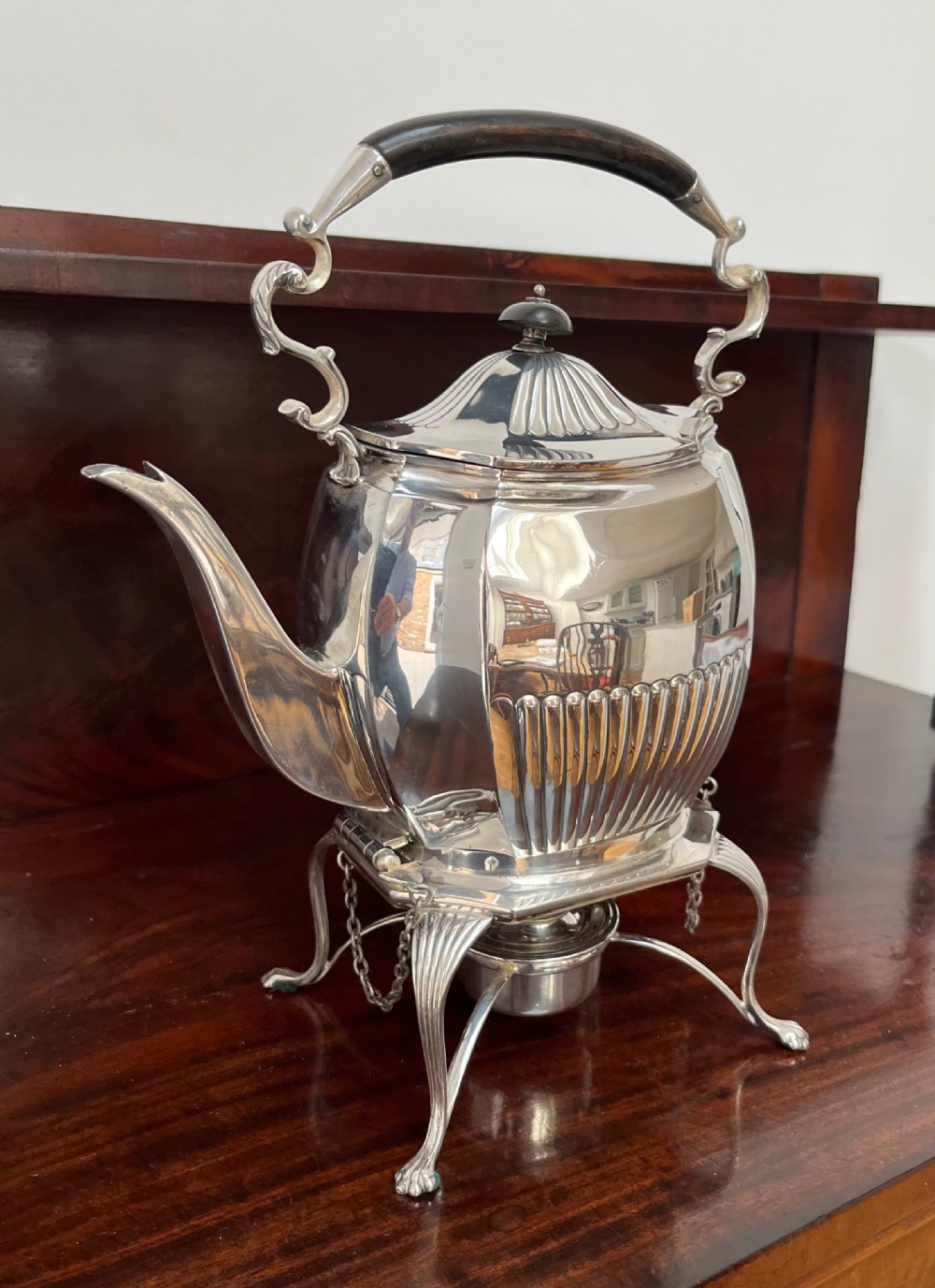 silver plated spirit kettle with burner