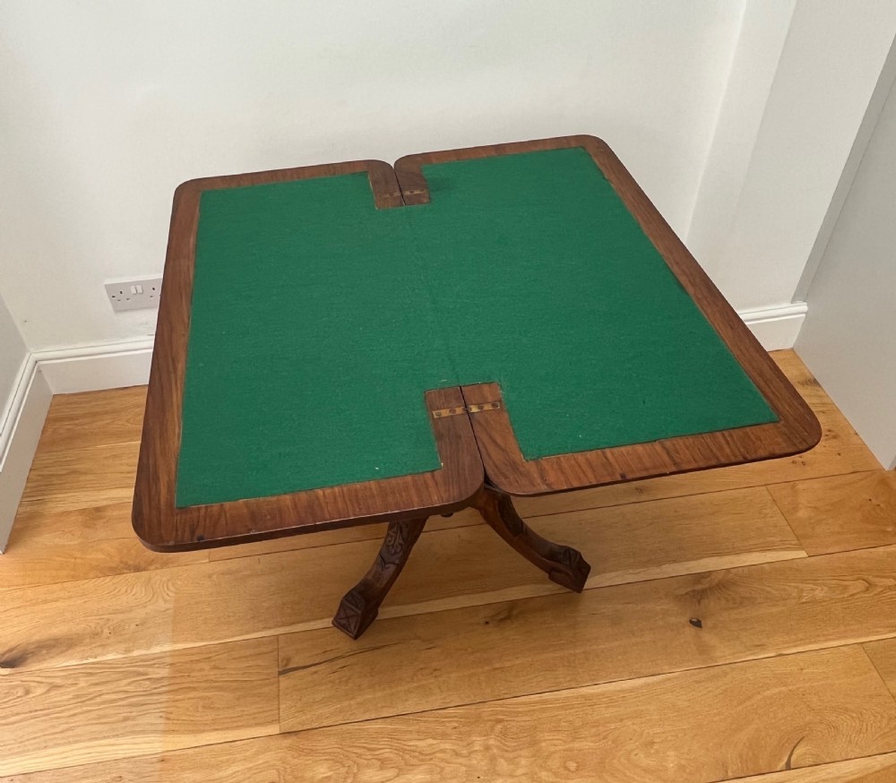 victorian burr walnut inlaid card table